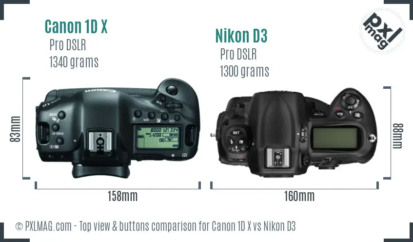 Canon 1D X vs Nikon D3 top view buttons comparison