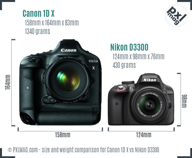 Canon 1D X vs Nikon D3300 size comparison Canon 1D X vs Nikon D3300 size comparison