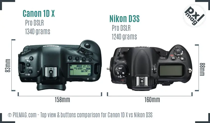 Canon 1D X vs Nikon D3S top view buttons comparison