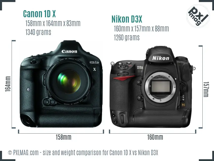 Canon 1D X vs Nikon D3X size comparison