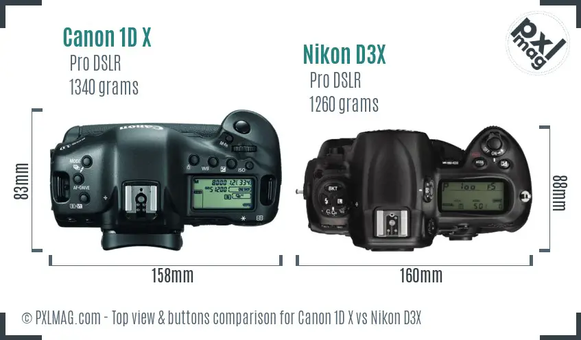 Canon 1D X vs Nikon D3X top view buttons comparison