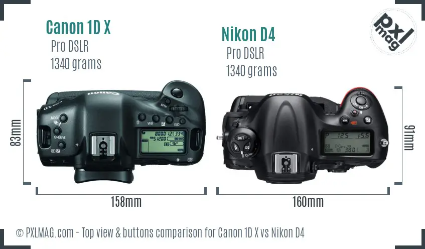 Canon 1D X vs Nikon D4 top view buttons comparison