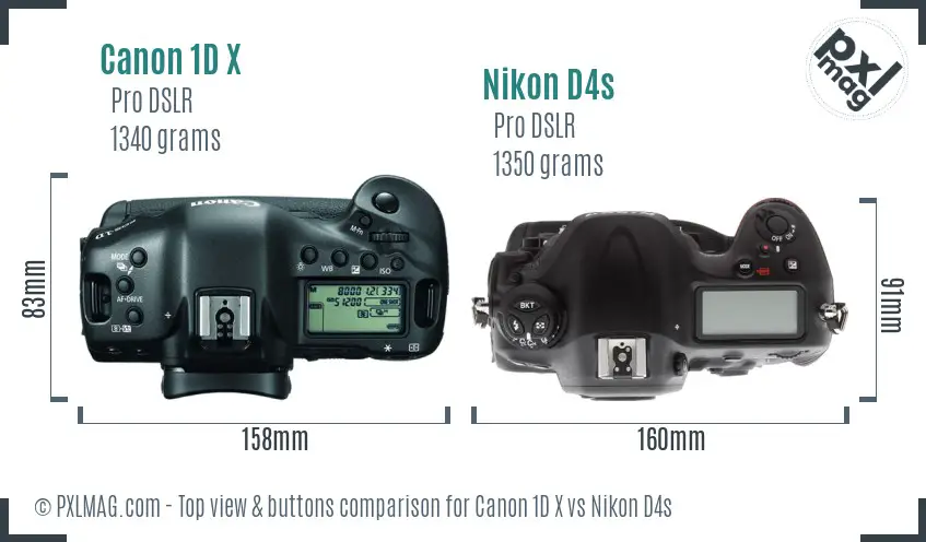 Canon 1D X vs Nikon D4s top view buttons comparison