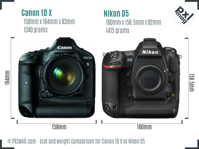 Canon 1D X vs Nikon D5 size comparison