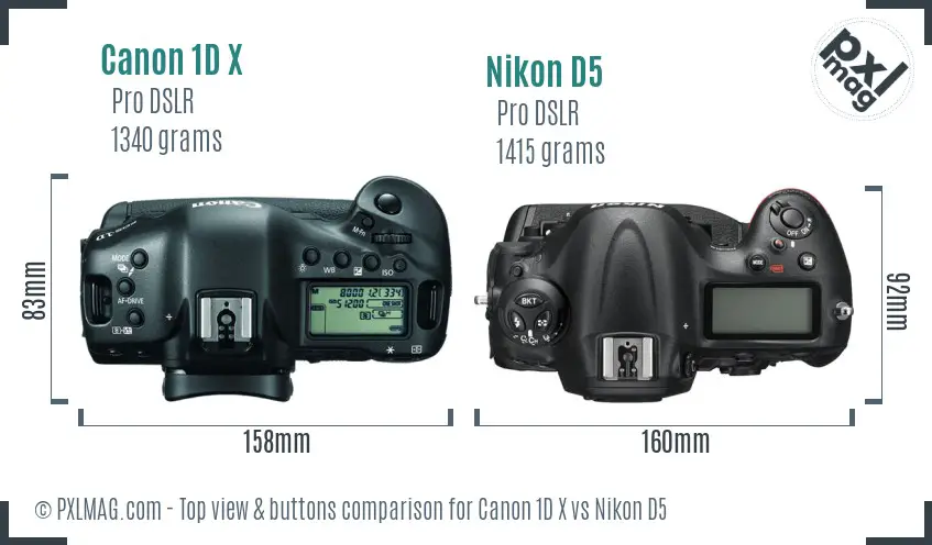 Canon 1D X vs Nikon D5 top view buttons comparison