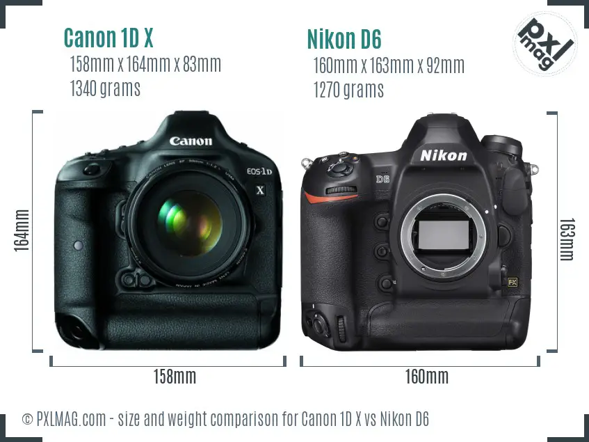 Canon 1D X vs Nikon D6 size comparison