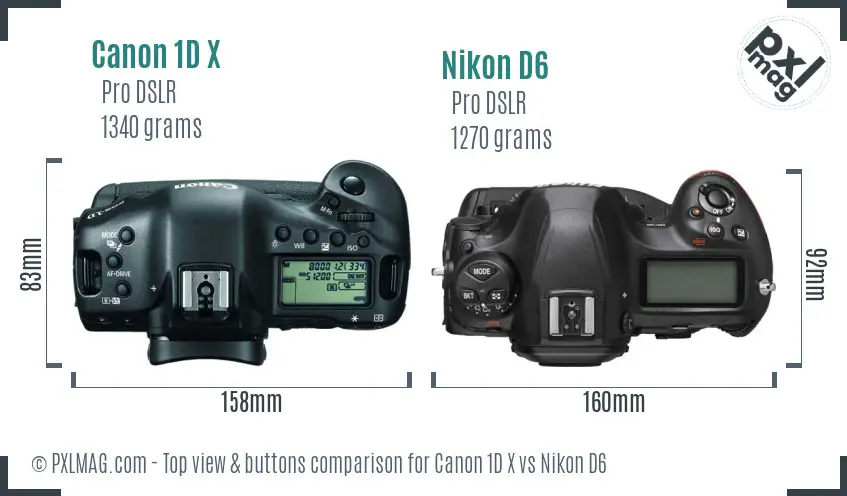 Canon 1D X vs Nikon D6 top view buttons comparison