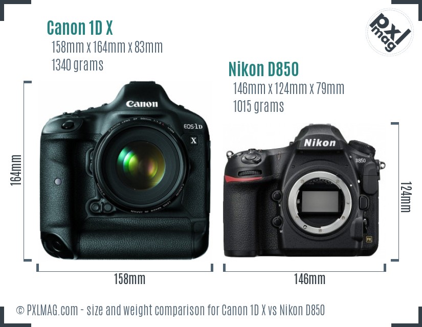 Canon 1D X vs Nikon D850 size comparison