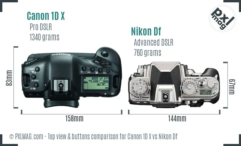 Canon 1D X vs Nikon Df top view buttons comparison