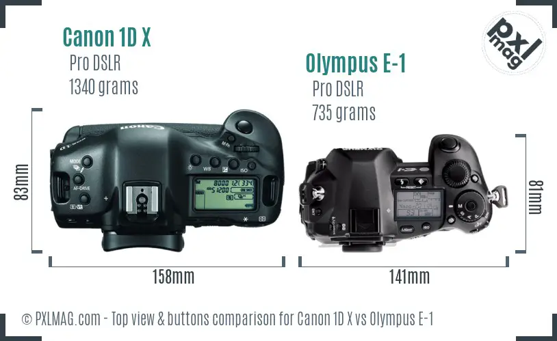 Canon 1D X vs Olympus E-1 top view buttons comparison