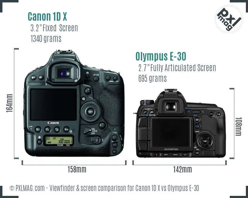 Canon 1D X vs Olympus E-30 Screen and Viewfinder comparison