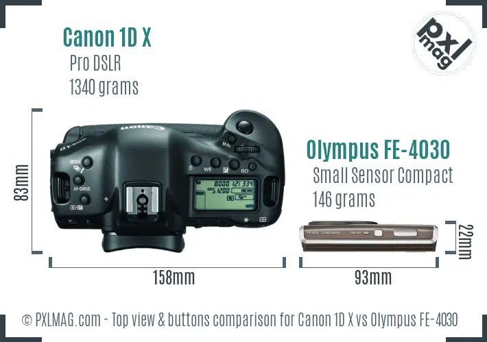 Canon 1D X vs Olympus FE-4030 top view buttons comparison