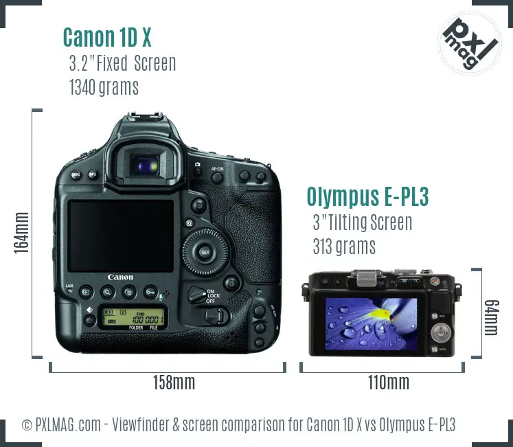 Canon 1D X vs Olympus E-PL3 Screen and Viewfinder comparison