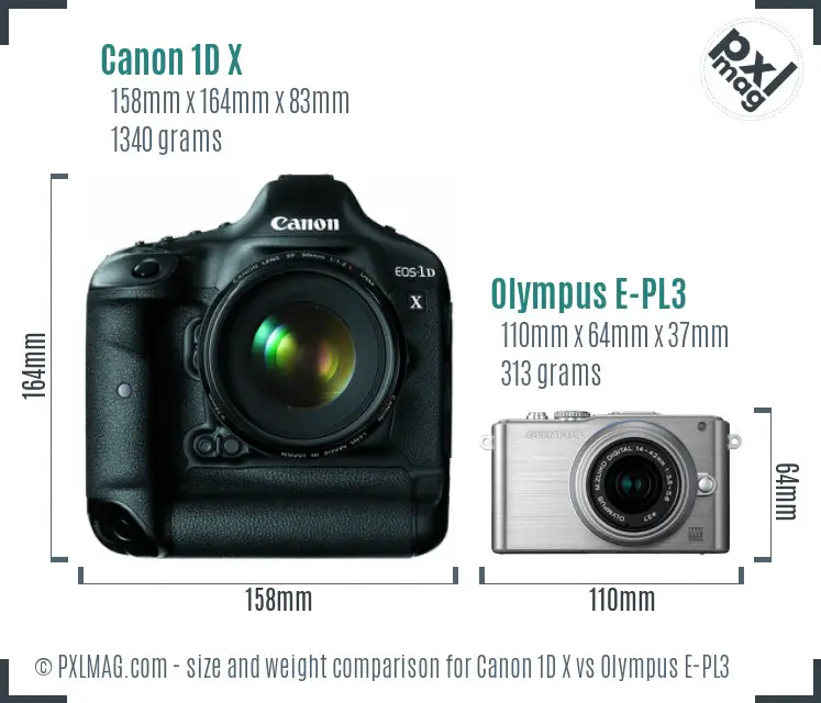 Canon 1D X vs Olympus E-PL3 size comparison