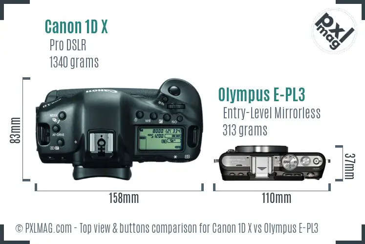 Canon 1D X vs Olympus E-PL3 top view buttons comparison