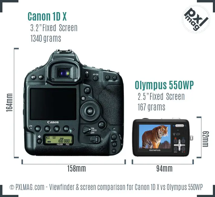 Canon 1D X vs Olympus 550WP Screen and Viewfinder comparison