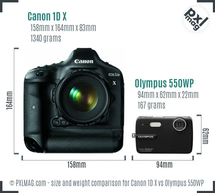 Canon 1D X vs Olympus 550WP size comparison
