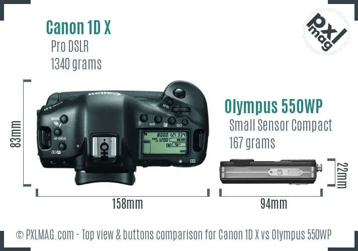 Canon 1D X vs Olympus 550WP top view buttons comparison