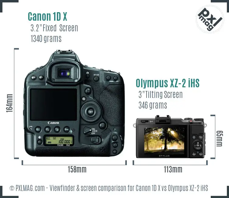 Canon 1D X vs Olympus XZ-2 iHS Screen and Viewfinder comparison