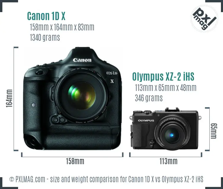 Canon 1D X vs Olympus XZ-2 iHS size comparison