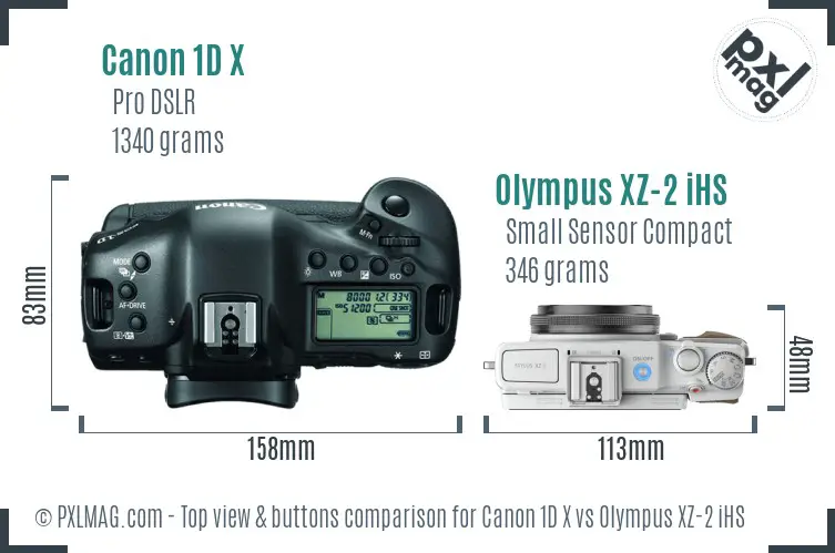 Canon 1D X vs Olympus XZ-2 iHS top view buttons comparison