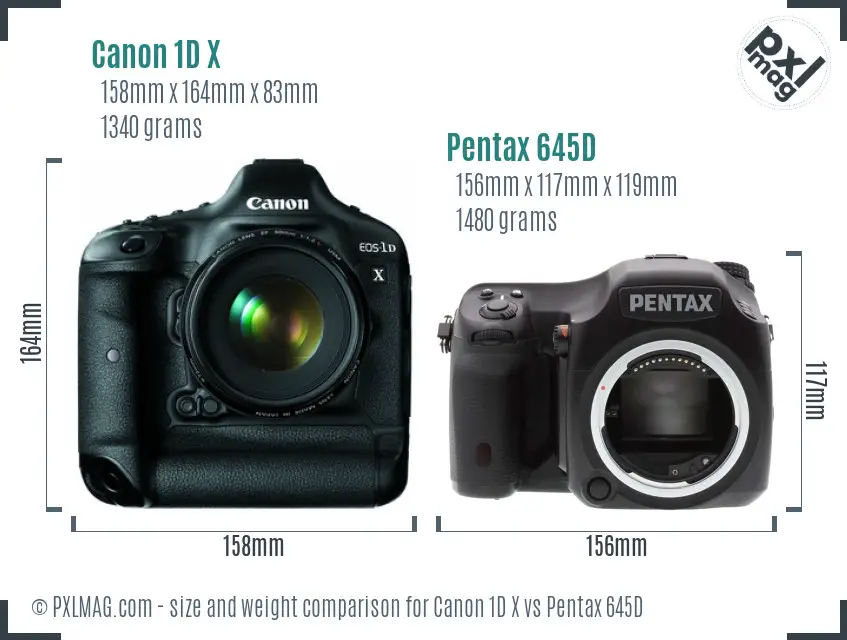 Canon 1D X vs Pentax 645D size comparison