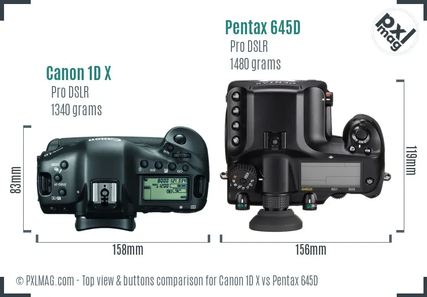 Canon 1D X vs Pentax 645D top view buttons comparison