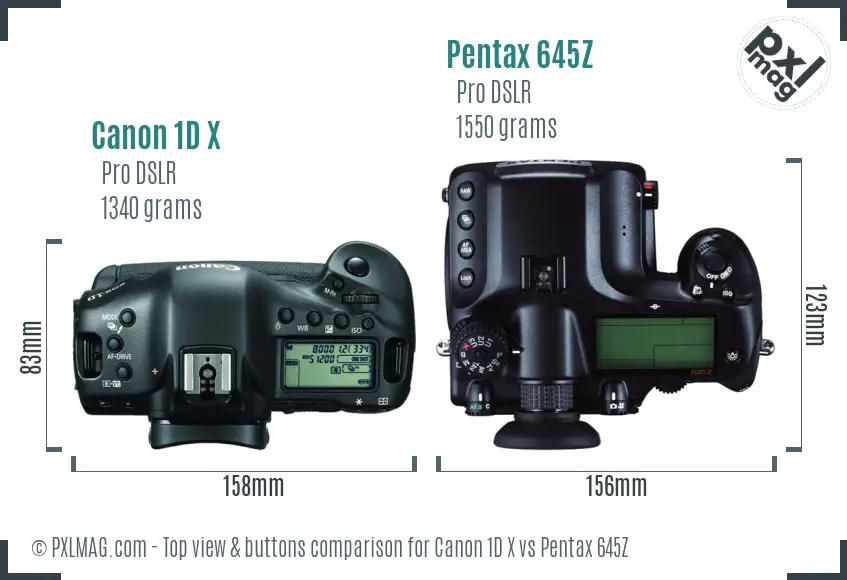 Canon 1D X vs Pentax 645Z top view buttons comparison