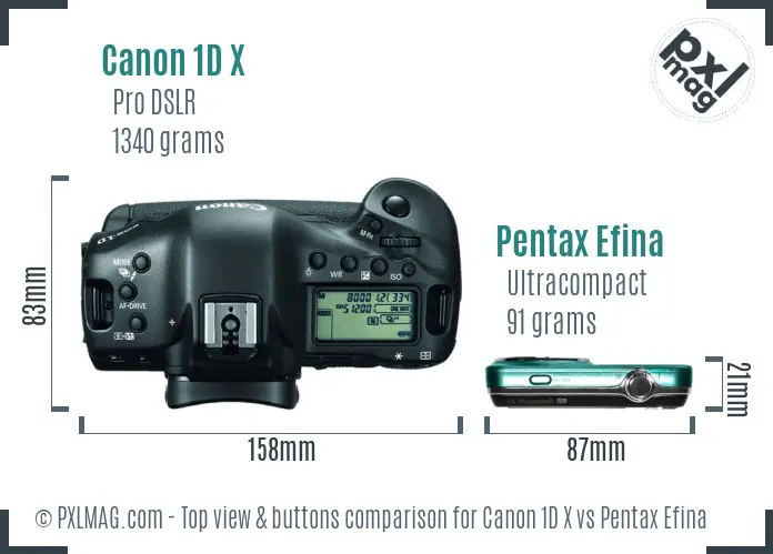 Canon 1D X vs Pentax Efina top view buttons comparison