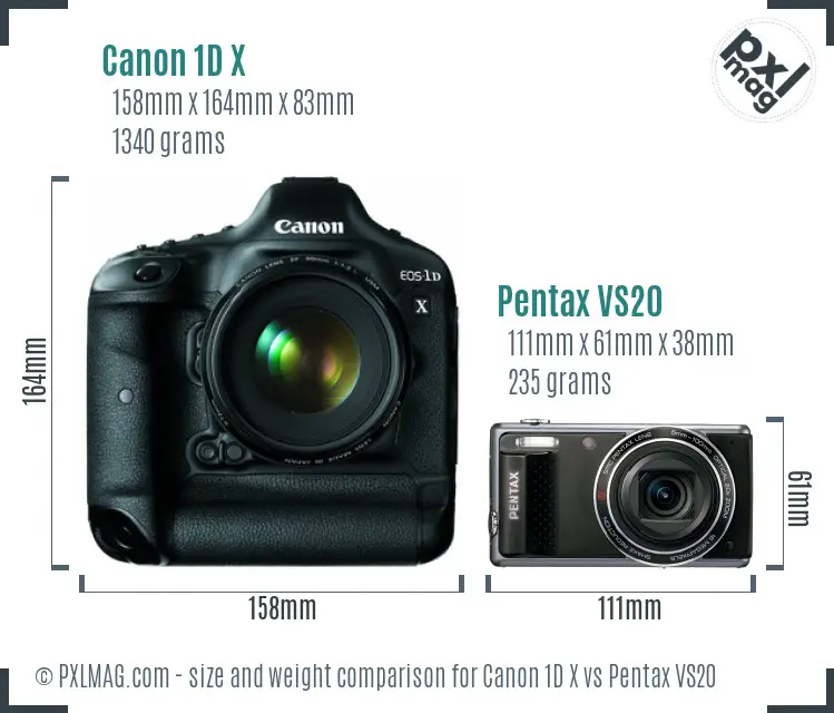 Canon 1D X vs Pentax VS20 size comparison