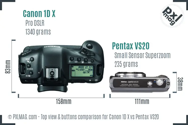 Canon 1D X vs Pentax VS20 top view buttons comparison