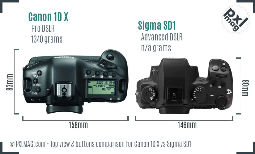 Canon 1D X vs Sigma SD1 top view buttons comparison