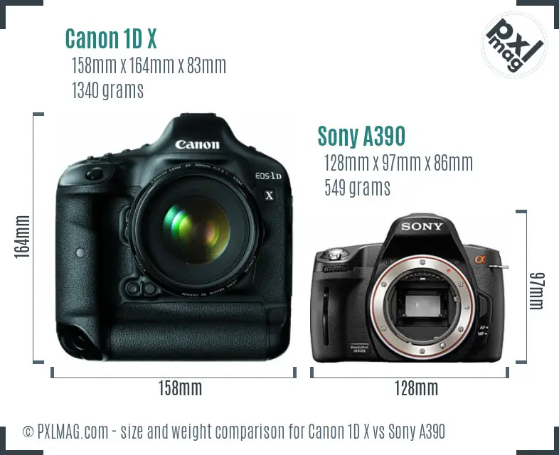 Canon 1D X vs Sony A390 size comparison