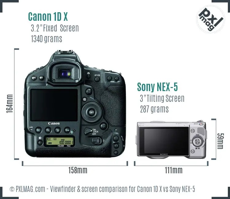 Canon 1D X vs Sony NEX-5 Screen and Viewfinder comparison