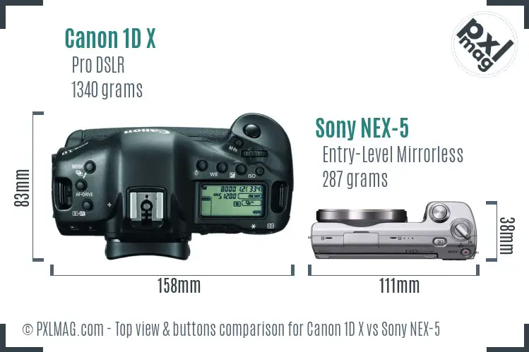 Canon 1D X vs Sony NEX-5 top view buttons comparison