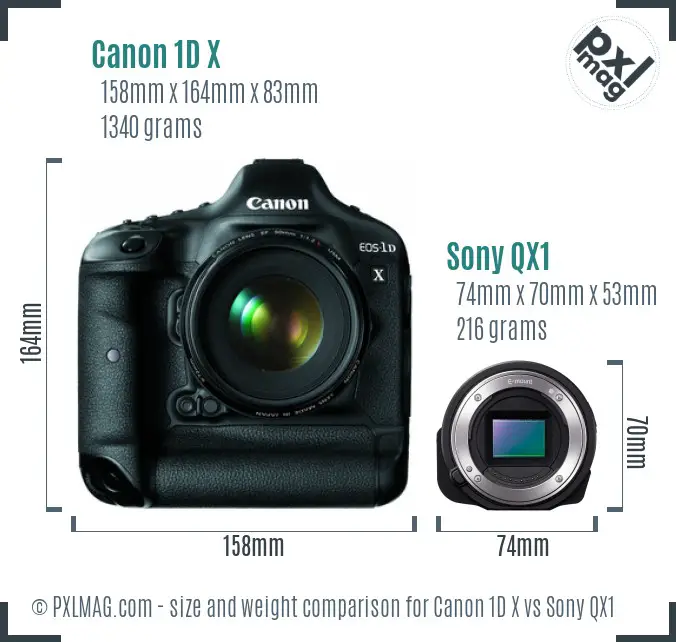 Canon 1D X vs Sony QX1 size comparison