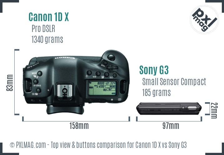 Canon 1D X vs Sony G3 top view buttons comparison