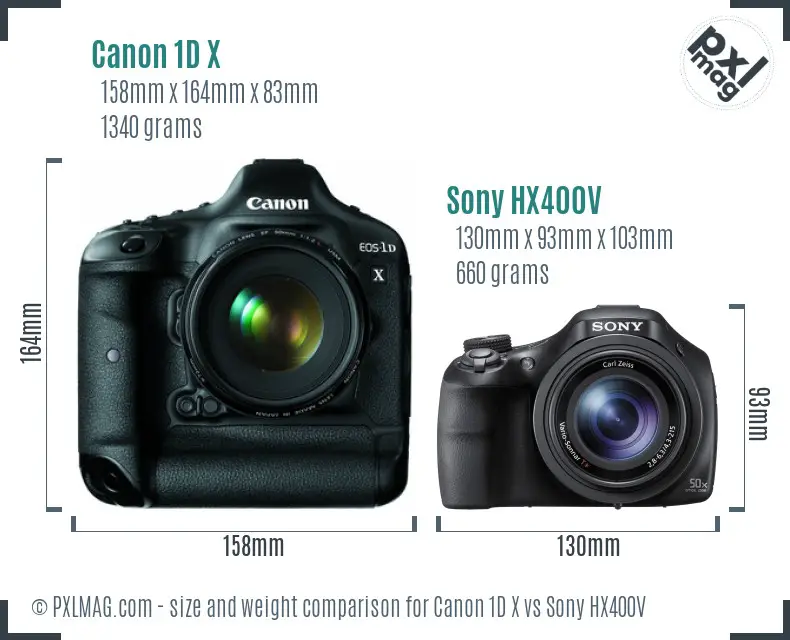 Canon 1D X vs Sony HX400V size comparison