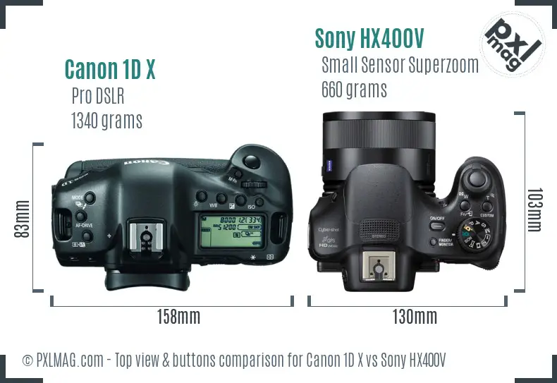Canon 1D X vs Sony HX400V top view buttons comparison