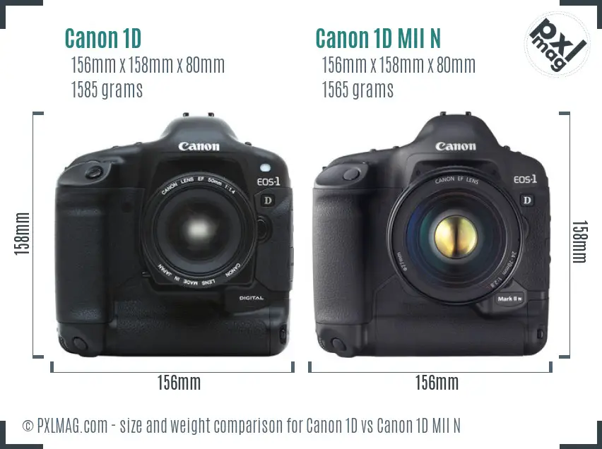 Canon 1D vs Canon 1D MII N size comparison
