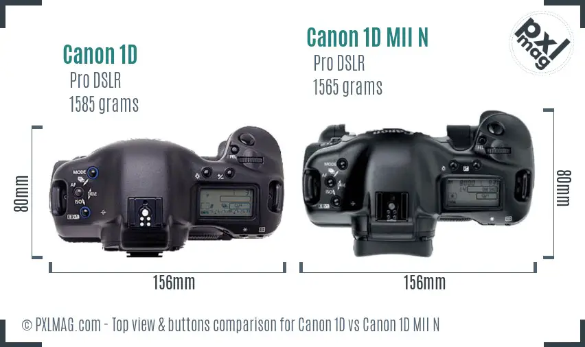 Canon 1D vs Canon 1D MII N top view buttons comparison