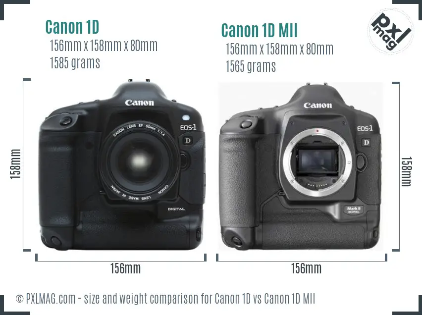 Canon 1D vs Canon 1D MII size comparison