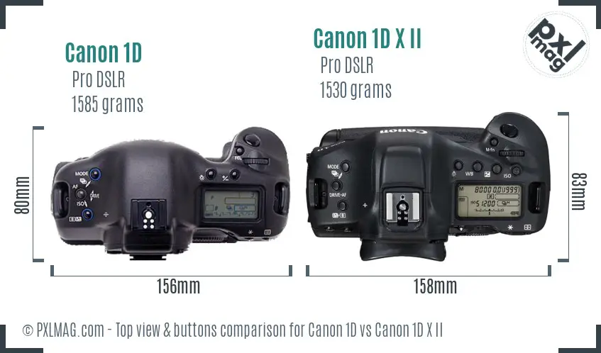 Canon 1D vs Canon 1D X II top view buttons comparison