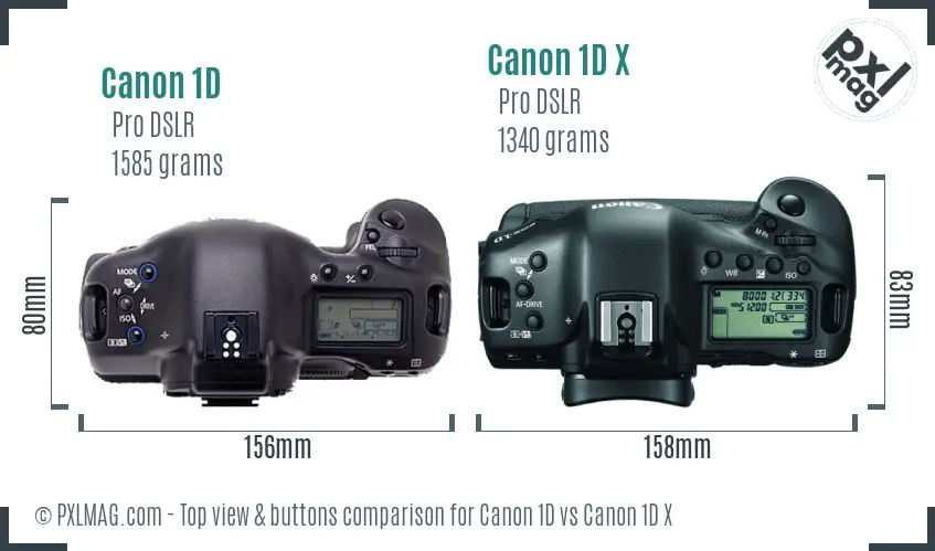 Canon 1D vs Canon 1D X top view buttons comparison