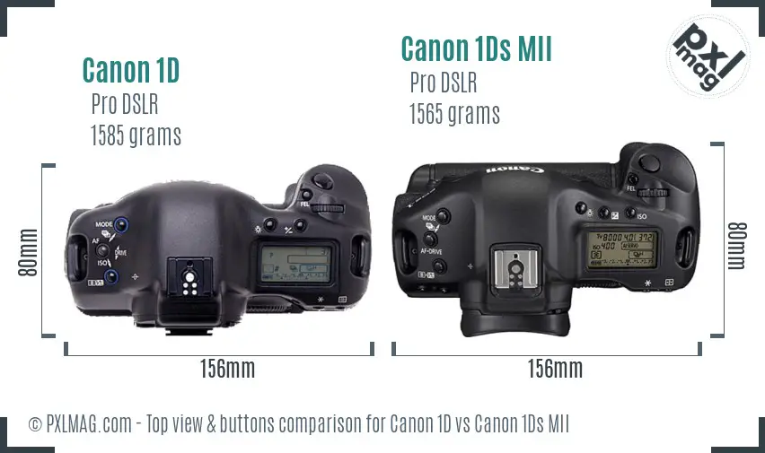 Canon 1D vs Canon 1Ds MII top view buttons comparison