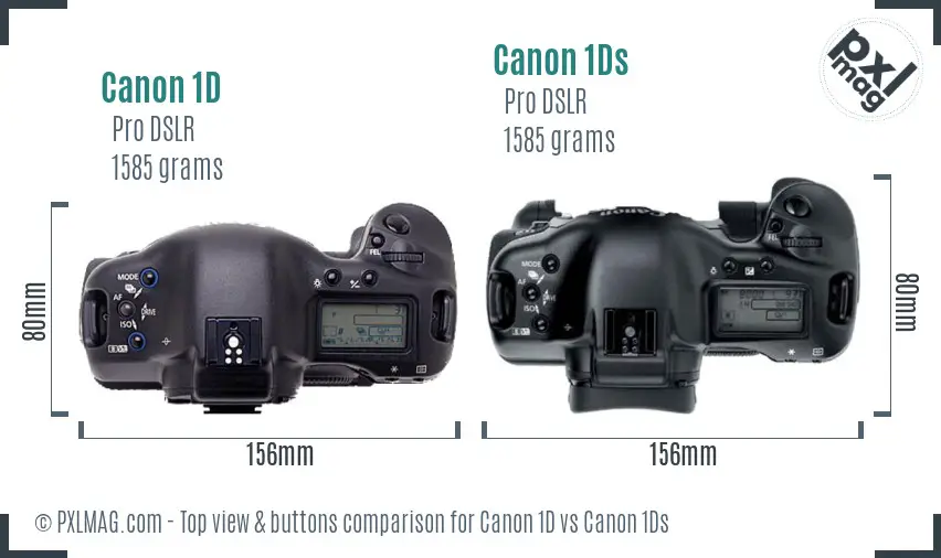 Canon 1D vs Canon 1Ds top view buttons comparison