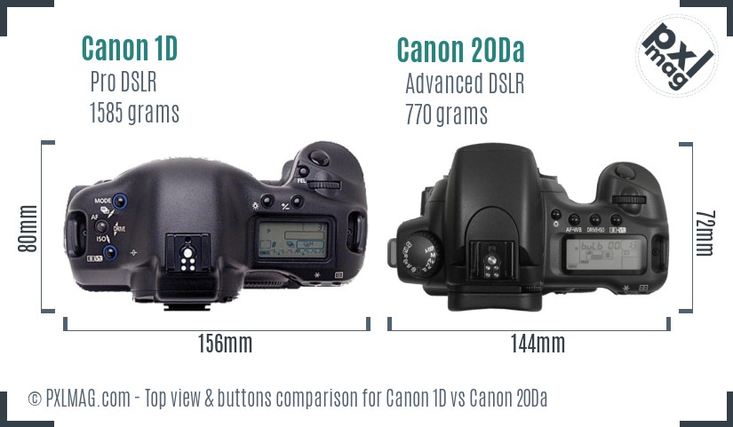 Canon 1D vs Canon 20Da top view buttons comparison