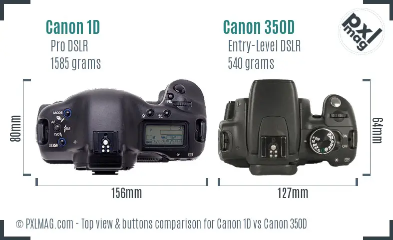 Canon 1D vs Canon 350D top view buttons comparison Canon 1D vs Canon 350D top view buttons comparison