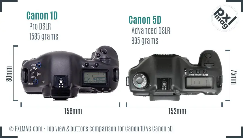 Canon 1D vs Canon 5D top view buttons comparison