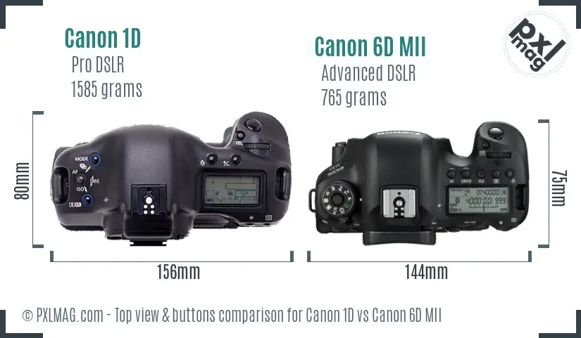 Canon 1D vs Canon 6D MII top view buttons comparison